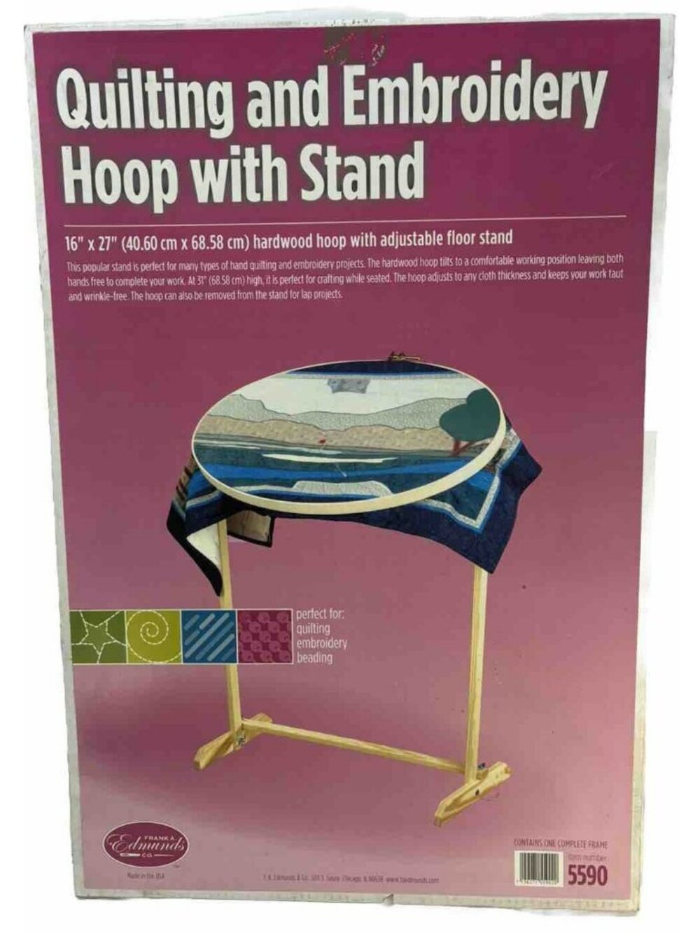 Edmunds #5590 Quilting & Embroidery Hoop w/ Stand 16" x 27" Adjustable Hardwood